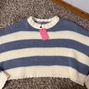 Edikted Striped Cropped Knit Sweater in Blue and Cream NWT!!!
